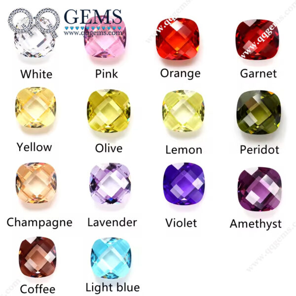 Cushion Double Checker Board Cut Various Colors Cubic Zirconia Loose Gems Synthetic CZ Gemstones