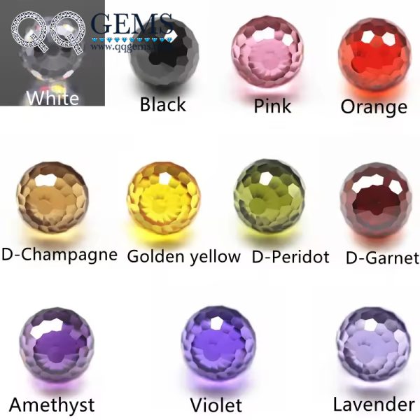 Round Faceted Beads Multi Color Cubic Zirconia Loose Gems Synthetic Faceted Ball Beads CZ Stones