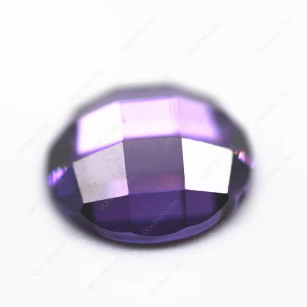 Round Flat Back Checker Board Cut Amethyst/dark Amethyst Cubic Zirconia Loose Gemstone - Image 2