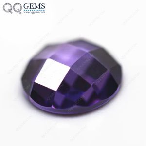 Round Flat Back Checker Board Cut Amethyst/dark Amethyst Cubic Zirconia Loose Gemstone