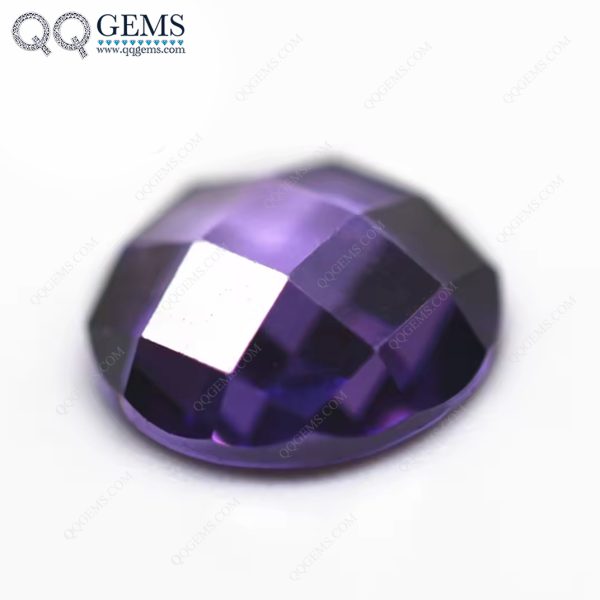 Round Flat Back Checker Board Cut Amethyst/dark Amethyst Cubic Zirconia Loose Gemstone