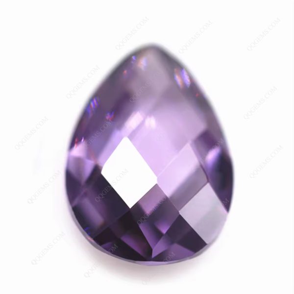 Amethyst/D-amethyst Pear Double Checker Board Cut Cubic Zirconia Gemstone Synthetic Grid Cut Pear Shape CZ Stones - Image 2