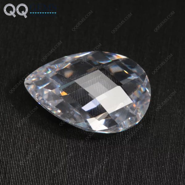 White Colorless Pear Double Checker Board Cut Cubic Zirconia Loose Gems Synthetic Faceted Cut Pear Shape CZ Stones - Image 4