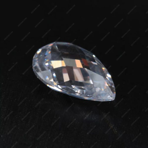White Colorless Pear Double Checker Board Cut Cubic Zirconia Loose Gems Synthetic Faceted Cut Pear Shape CZ Stones - Image 5
