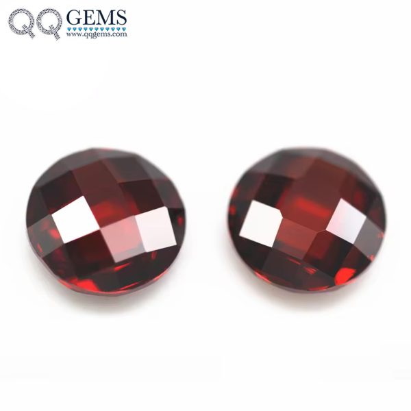 Round Shape Double Checker Board Cut Garnet/dark Garnet Cubic Zirconia Loose Gems - Image 3