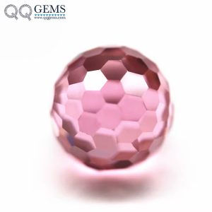 Pink Cubic Zirconia Loose Gems Synthetic Faceted Ball Beads CZ Stones with Drill Hole for Bracelets