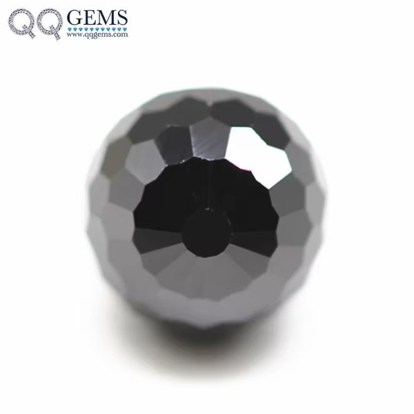Black Cubic Zirconia Loose Gems Synthetic Faceted Ball Beads CZ Stones with Drill Holes - Image 3
