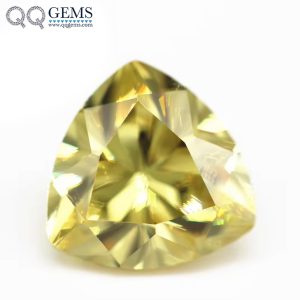 Lemon Color Faceted Cut Trillion Shape Cubic Zirconia Loose Gems Synthetic Trillion Cutting CZ