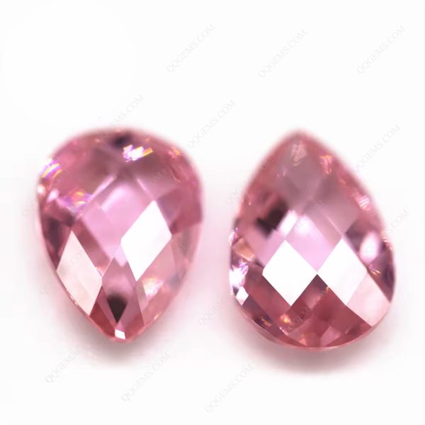 Pear Double Checker Board Cut Cubic Zirconia pink CZ Gemstones Artificial Grid Cut Pear Shape CZ Stones - Image 3