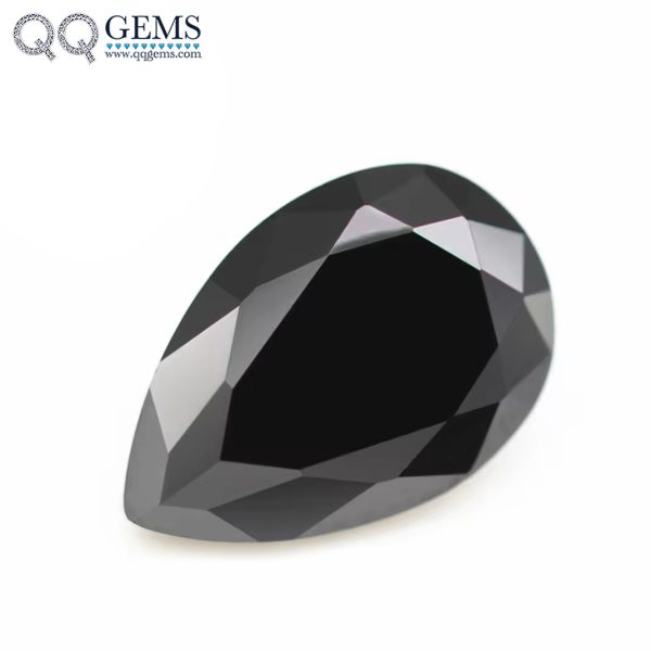 Black Color Cubic Zirconia Loose Gemstones Synthetic Pear Shape Faceted Cut CZ Stones