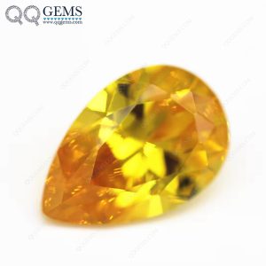 Golden Yellow Cubic Zirconia Loose Gemstones Synthetic Faceted Cut Pear Shape CZ Stones