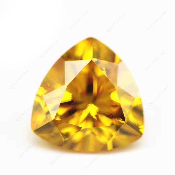 Golden Yellow Trillion Cut Cubic Zirconia Loose Gems Synthetic Diamond Cut Trillion Shape CZ Stones  - Image 3