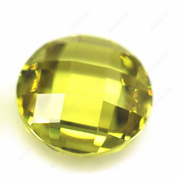 Round Double Checker Board Cut Olive Cubic Zirconia Loose Gems Synthetic Grid Cut CZ Stones - Image 2