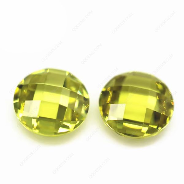 Round Double Checker Board Cut Olive Cubic Zirconia Loose Gems Synthetic Grid Cut CZ Stones - Image 3