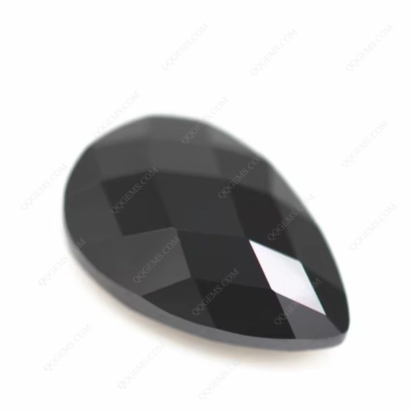 Black Color Pear Double Checker Board Cut Cubic Zirconia Loose Gems Synthetic Faceted Cut Pear Shape CZ Stones - Image 2