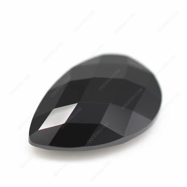 Black Color Pear Double Checker Board Cut Cubic Zirconia Loose Gems Synthetic Faceted Cut Pear Shape CZ Stones - Image 3