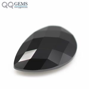 Black Color Pear Double Checker Board Cut Cubic Zirconia Loose Gems Synthetic Faceted Cut Pear Shape CZ Stones