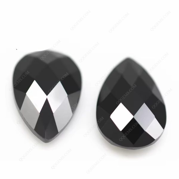 Black Color Pear Double Checker Board Cut Cubic Zirconia Loose Gems Synthetic Faceted Cut Pear Shape CZ Stones - Image 5