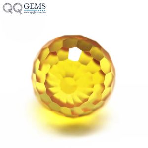 Round Faceted Beads Golden Yellow Cubic Zirconia Loose Gems Synthetic Faceted Ball Beads CZ Stones