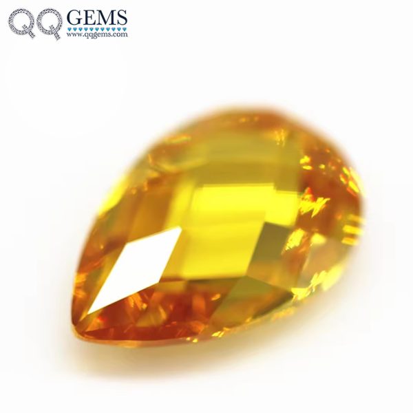 Yellow Pear Double Checker Board Cut Cubic Zirconia Loose Stones Artificial Pear Shape Double Turtle Face Cut CZ Gemstones