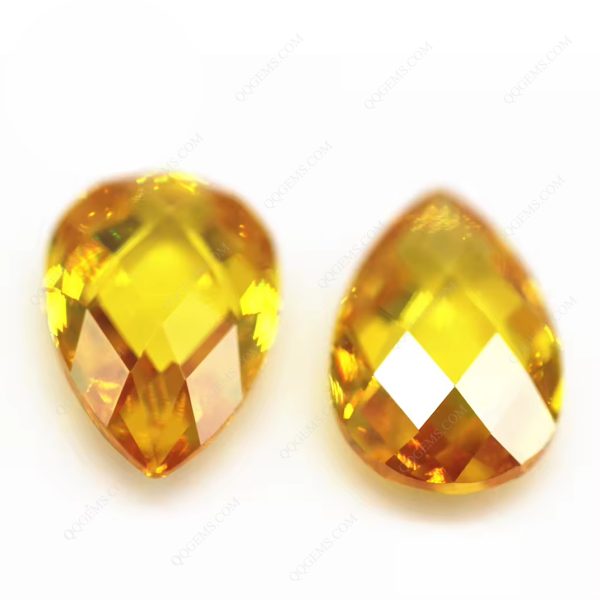 Yellow Pear Double Checker Board Cut Cubic Zirconia Loose Stones Artificial Pear Shape Double Turtle Face Cut CZ Gemstones - Image 2