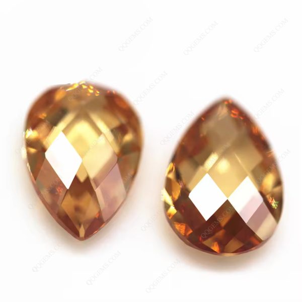Champagne/D-champage Pear Double Checker Board Cut Cubic Zirconia Gemstones - Image 2