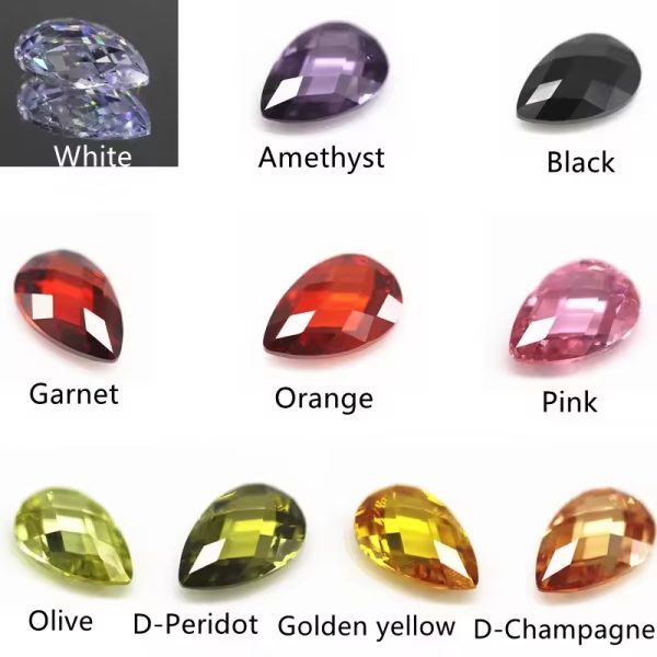 Amethyst/D-amethyst Pear Double Checker Board Cut Cubic Zirconia Gemstone Synthetic Grid Cut Pear Shape CZ Stones - Image 6