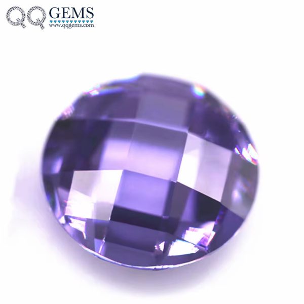 Round Flatback Checker Board Cut Lavender Color Cubic Zirconia Loose Gemstones for Jewelry