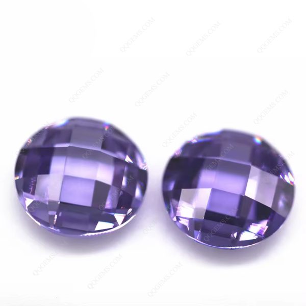 Round Flatback Checker Board Cut Lavender Color Cubic Zirconia Loose Gemstones for Jewelry - Image 2