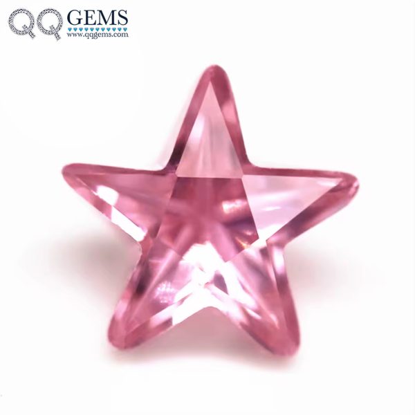 Pink Color Five Star Machine Cut Cubic Zirconia Loose Gemstones Synthetic Star Shape CZ Stones 
