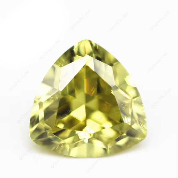 Olive Color Trillion Cut Cubic Zirconia Gemstone Synthetic Faceted Cut Trillion Shape CZ Stones  - Image 4
