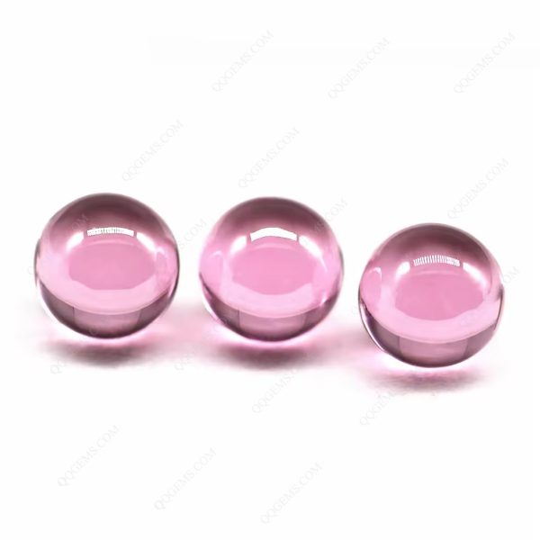 Pink Cubic Zirconia Loose Gems Synthetic Round Ball Shape CZ Stone with Hole for Bracelets  - Image 2