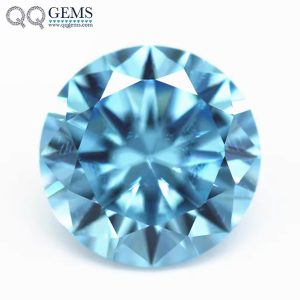 Round Faceted Cut Aquamarine Cubic Zirconia Loose Gems Synthetic Round Shape CZ Stones
