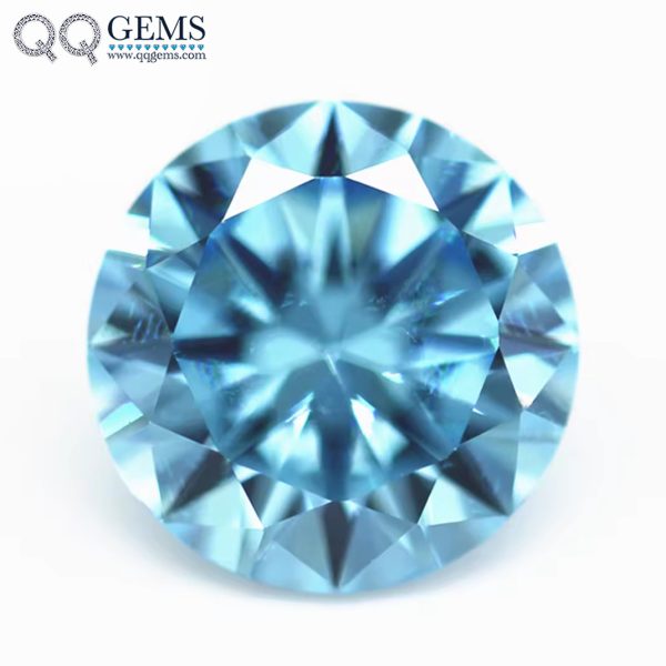 Round Faceted Cut Aquamarine Cubic Zirconia Loose Gems Synthetic Round Shape CZ Stones