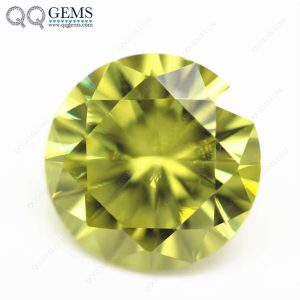 Cubic Zirconia Loose Round Shape Diamond Cut Olive Cubic Zirconia Loose Gemstones Synthetic Round Cut CZ Stones Artificial Round Machine Cut CZ Stones for Jewelry Making