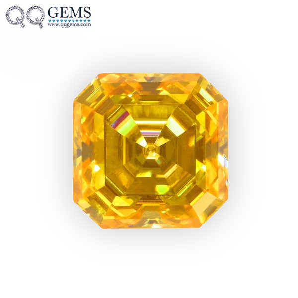 Asscher Cut Plating Golden Yellow Loose Moissanite Diamond Vivid Yellow Color Moissanite