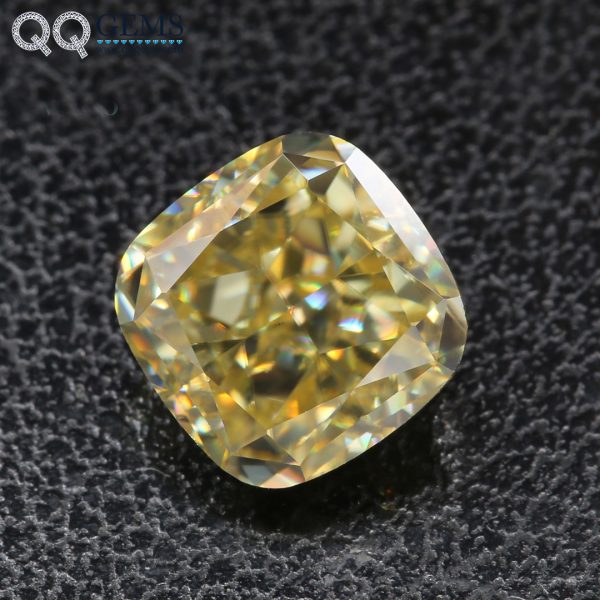 Cushion Cut Canary Yellow Moissanite Loose Diamond Cushion Shape Crushed Ice Cut