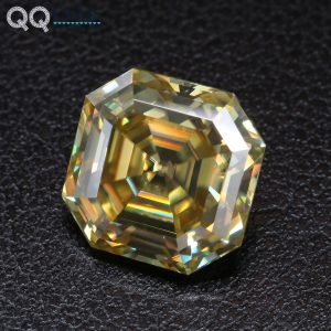 Yellow Moissanite Loose Diamond Asscher Shape Ice Crushed Cut VVS1 Golden Yellow Moissanite