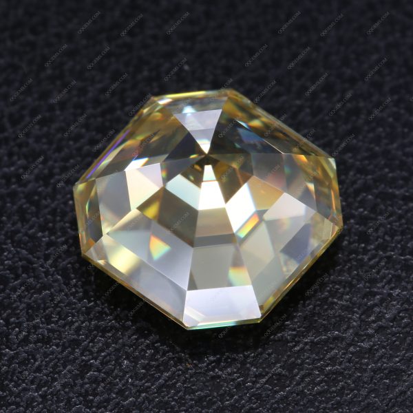 Yellow Moissanite Loose Diamond Asscher Shape Ice Crushed Cut VVS1 Golden Yellow Moissanite - Image 2