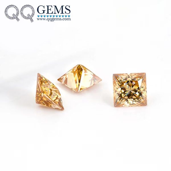 Square Cut champagne Moissanite Loose Gemstones VVS1 GRA Certificate