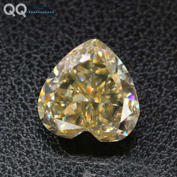 Heart Cut Vivid Yellow Moissanite Loose Diamond Heart Shape Crushed Ice Cut VVS Moissanite