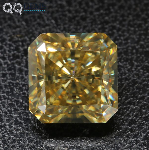 Square Radiant Cut Vivid Yellow Moissanite Loose Diamond square Shape Crushed Ice Cut