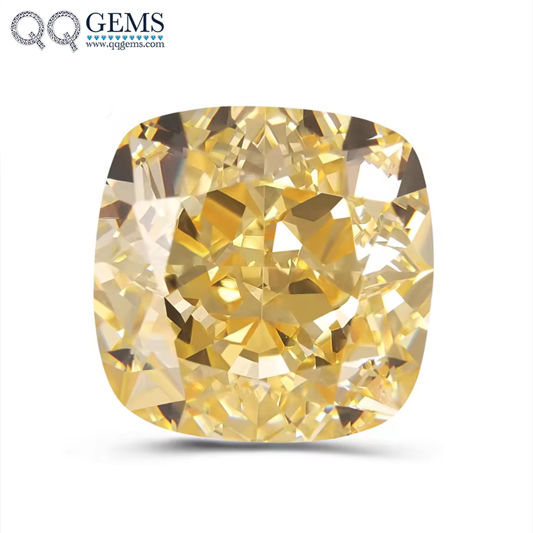 7A Grade Quality Cushion Crushed Ice Cut Light Yellow High Carbon Diamond Loose Gemstone Synthetic Zirconia CZ Simulated Diamond