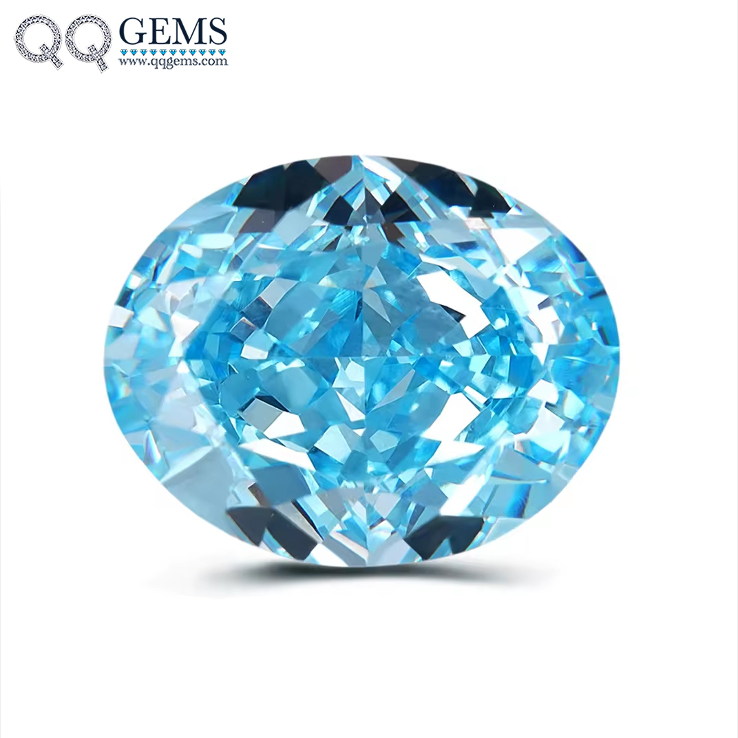 7A Grade Oval Crushed Ice Cut Aquamarine High Carbon Diamond Loose Gemstones Synthetic Oval Shape Ice Flower Cut CZ Zircon Gems