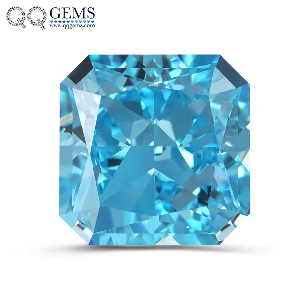 7A Grade Quality Square Ice Flower Cut Corner Aqua Blue High Carbon Diamond Loose Gemstones Synthetic Middle Aquamarine Zircon