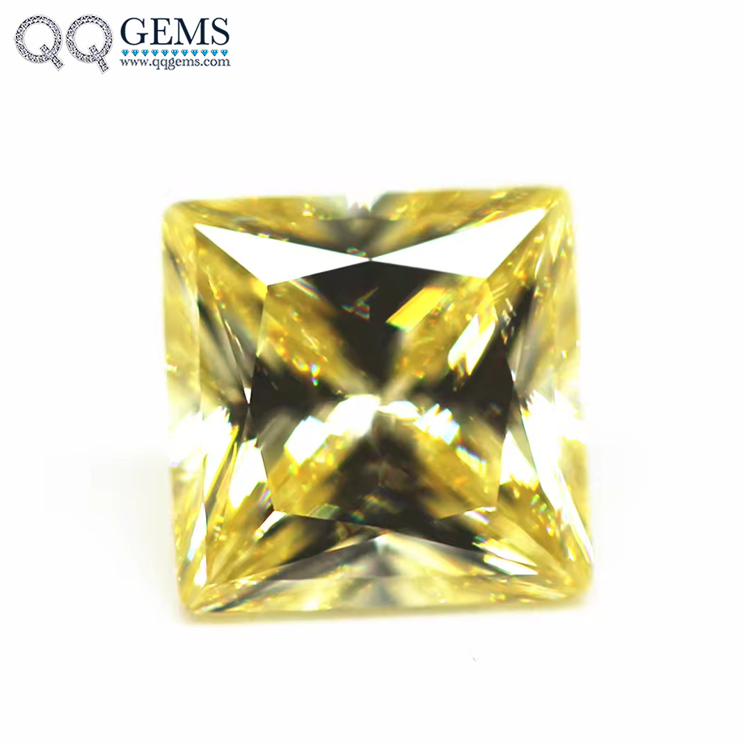 9A Grade Quality Square Princess Cut Lemon Yellow High Carbon Diamond Loose Gemstones Synthetic USA Imported Cubic Zirconia Gems