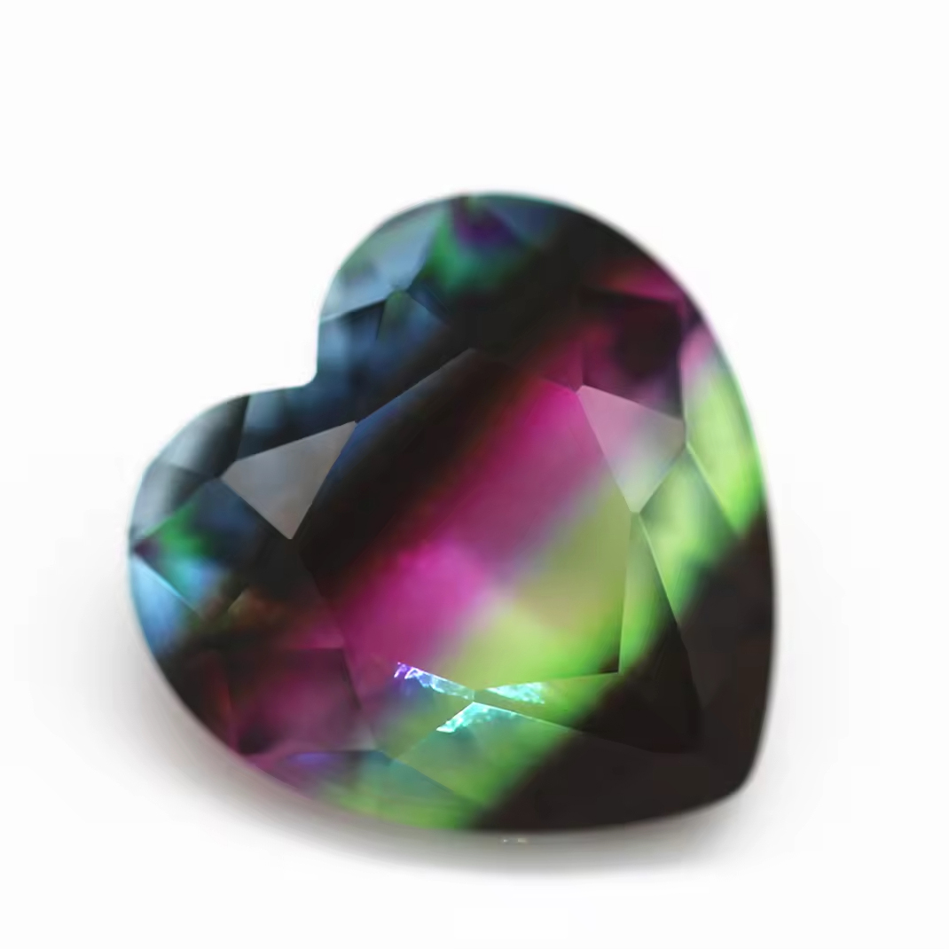6*6mm-16*16mm Heart Faceted Cut Shape Synthetic Tourmaline Loose Gems Interphase Multicolor Joint Process Crystal Glass Gems - Image 2