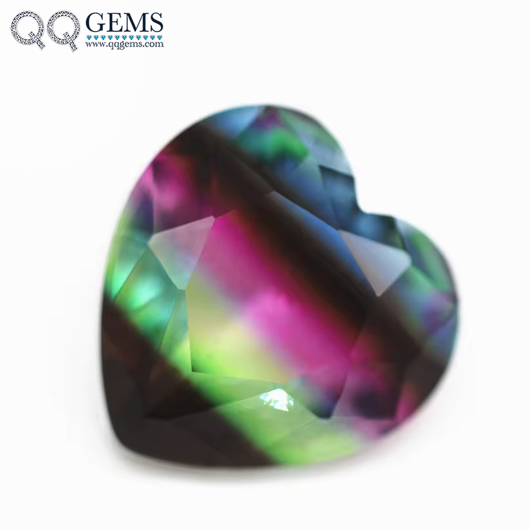 6*6mm-16*16mm Heart Faceted Cut Shape Synthetic Tourmaline Loose Gems Interphase Multicolor Joint Process Crystal Glass Gems